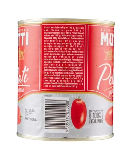 Verpakking van Mutti Pelati tomaten