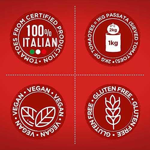 Italiaanse tomatenetiketten met vegan en glutenvrij logo.